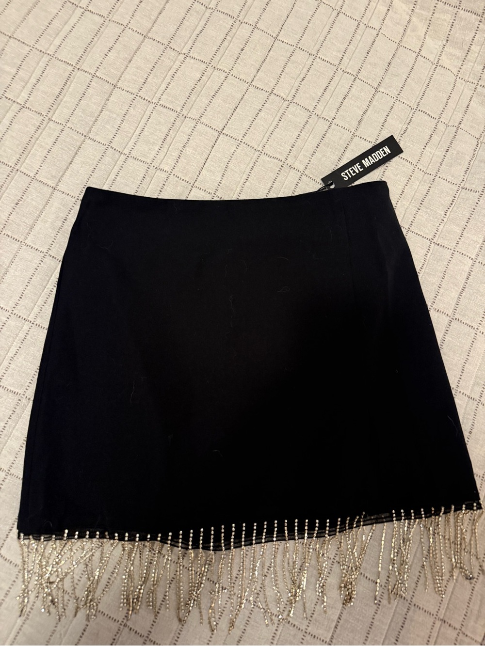 Steve Madden Black Mini Skirt with Silver Beaded Fringe